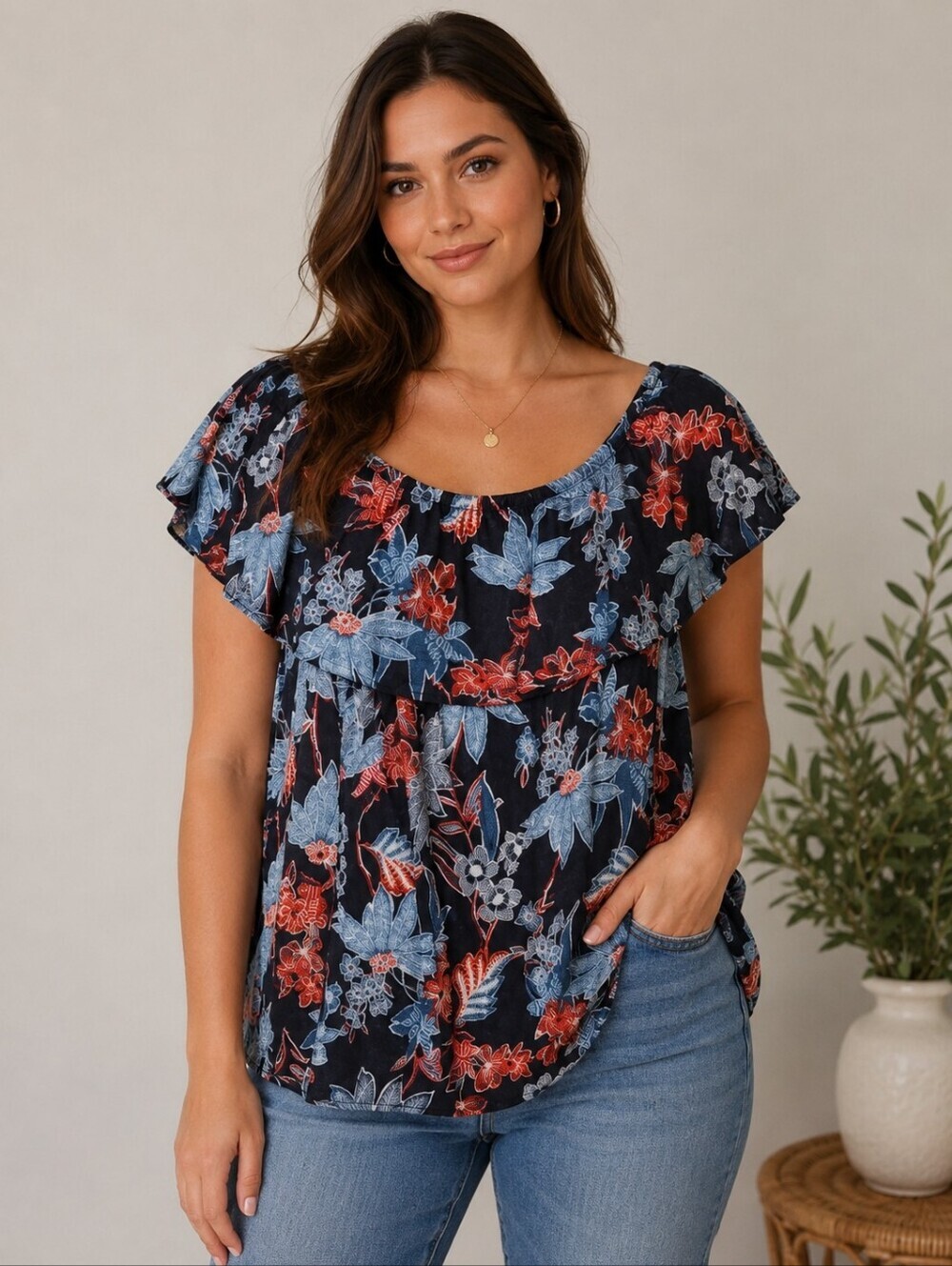 J Jill Love Linen Floral Blouse